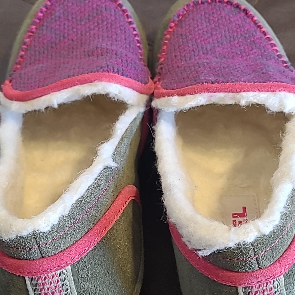 Sorel Tremblant II Pink Green Suede Furry Moccasins Slippers Wmn 10 Comfy Casual - Picture 8 of 9